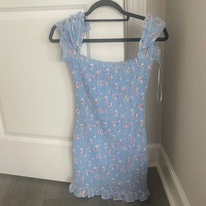blue floral ruffle dress